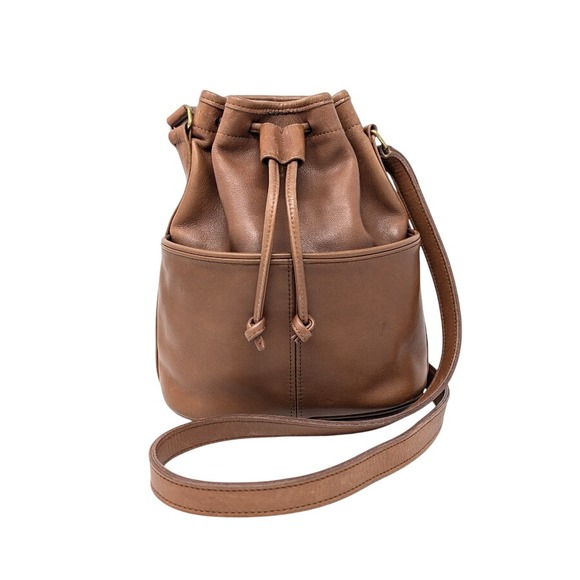 Coach 4021 Drawstring Pocket Bag Lightweight Cocoa Brown Leather Rare 1990 - Picture 1 of 12
